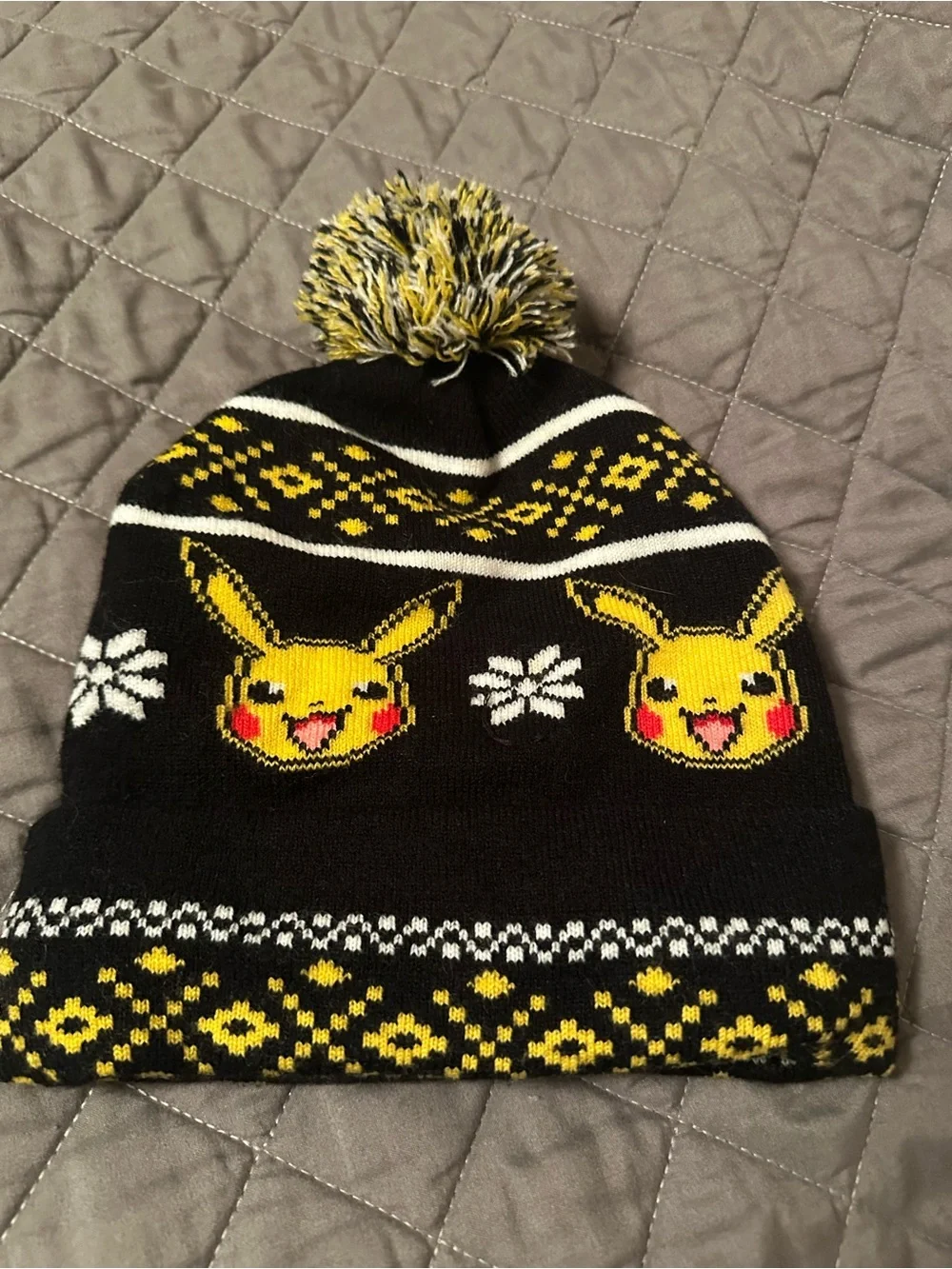 adidas Black and Yellow Kids Pom Beanie with Character Motif